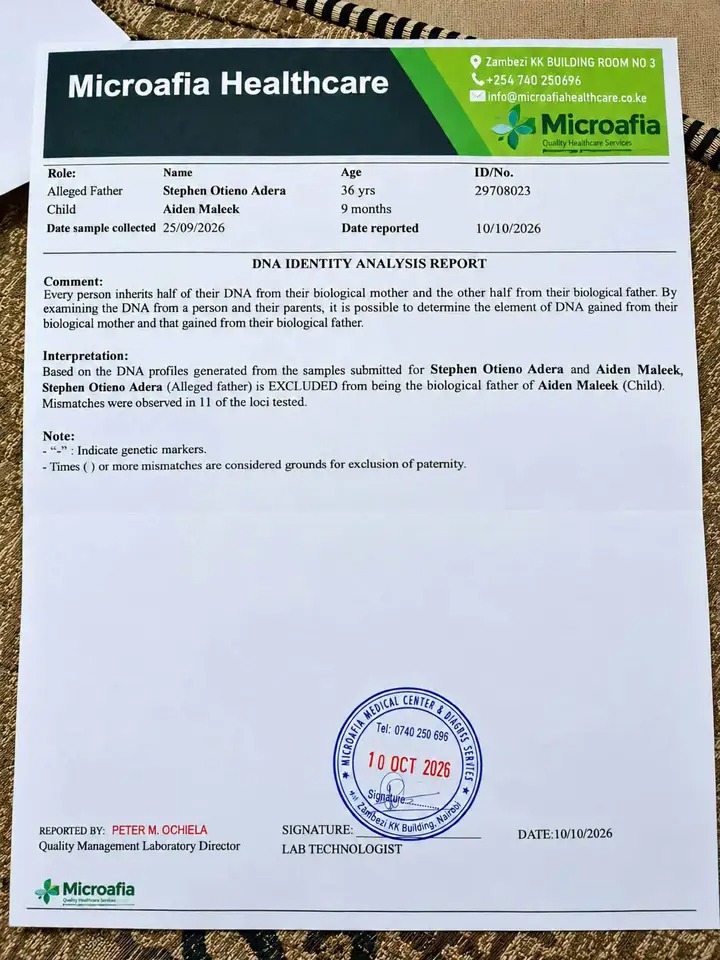 Alleged DNA Report of Stevo Simple Boy & His Son